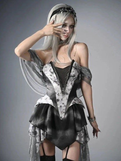 Cybernetic Ghost Y K Ruin Punk Dress V-neck T-shirt Long Sleeve