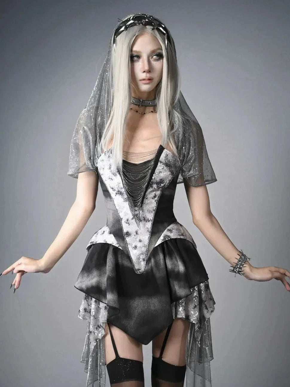 Cybernetic Ghost Y K Ruin Punk Dress V-neck T-shirt Long Sleeve