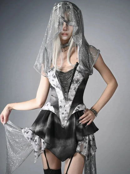 Cybernetic Ghost Y K Ruin Punk Dress V-neck T-shirt Long Sleeve