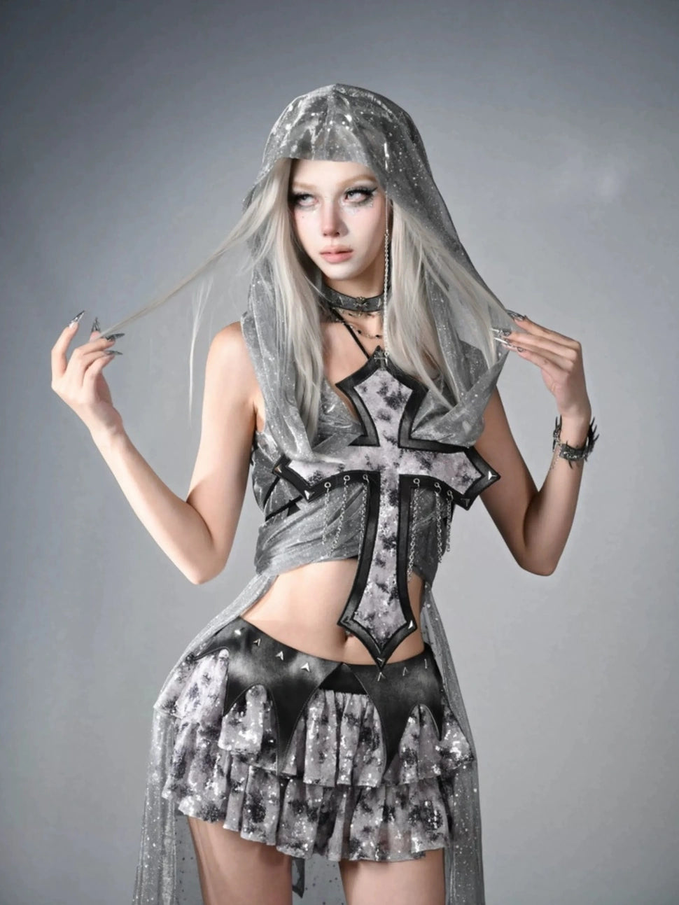 Virtual Orbit Cyberpunk Cross Choker Collar Necklace