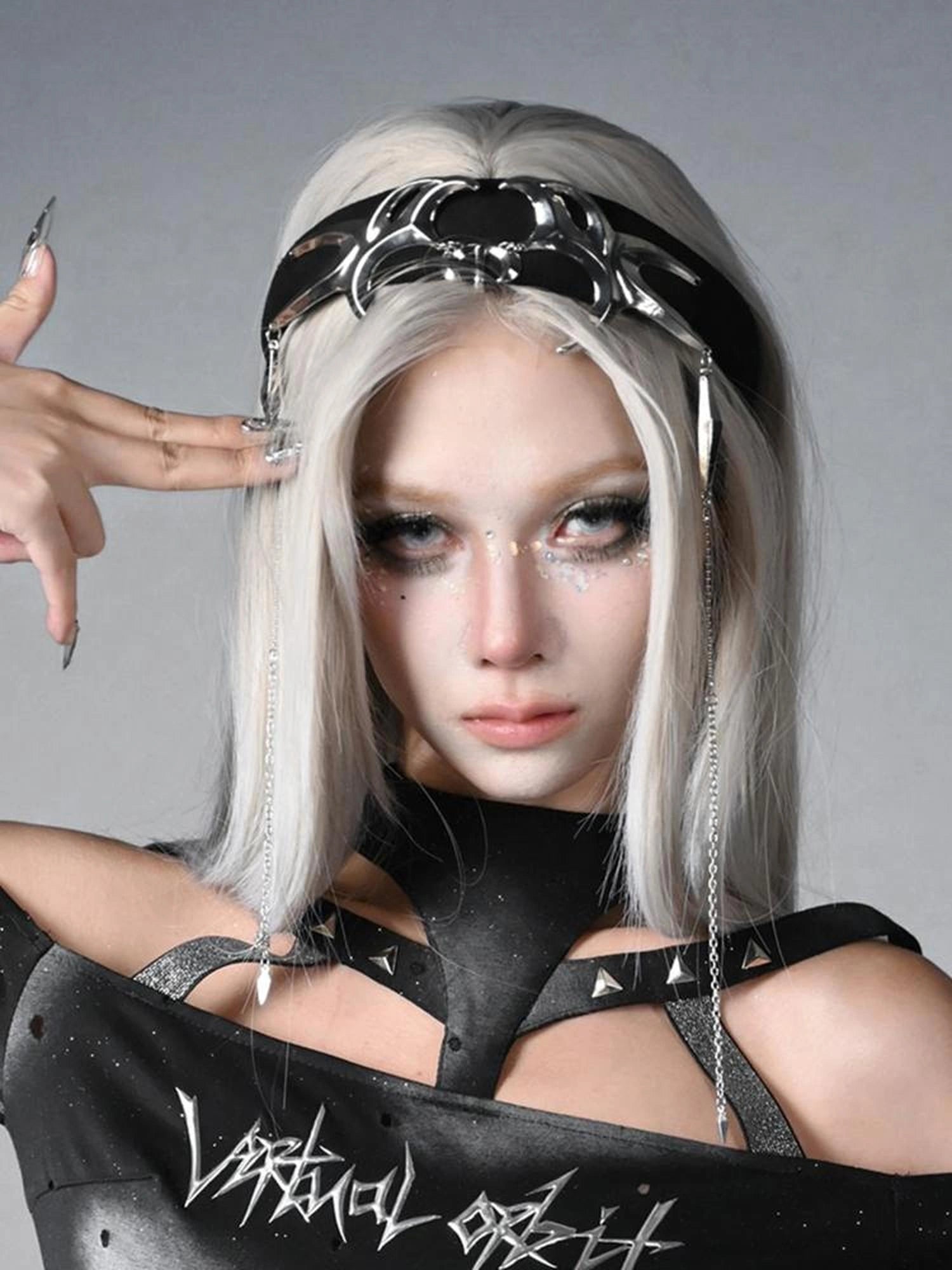 Virtual Orbit Cyberpunk Y3K Chain Headband Gothic Rock Hair Accessory