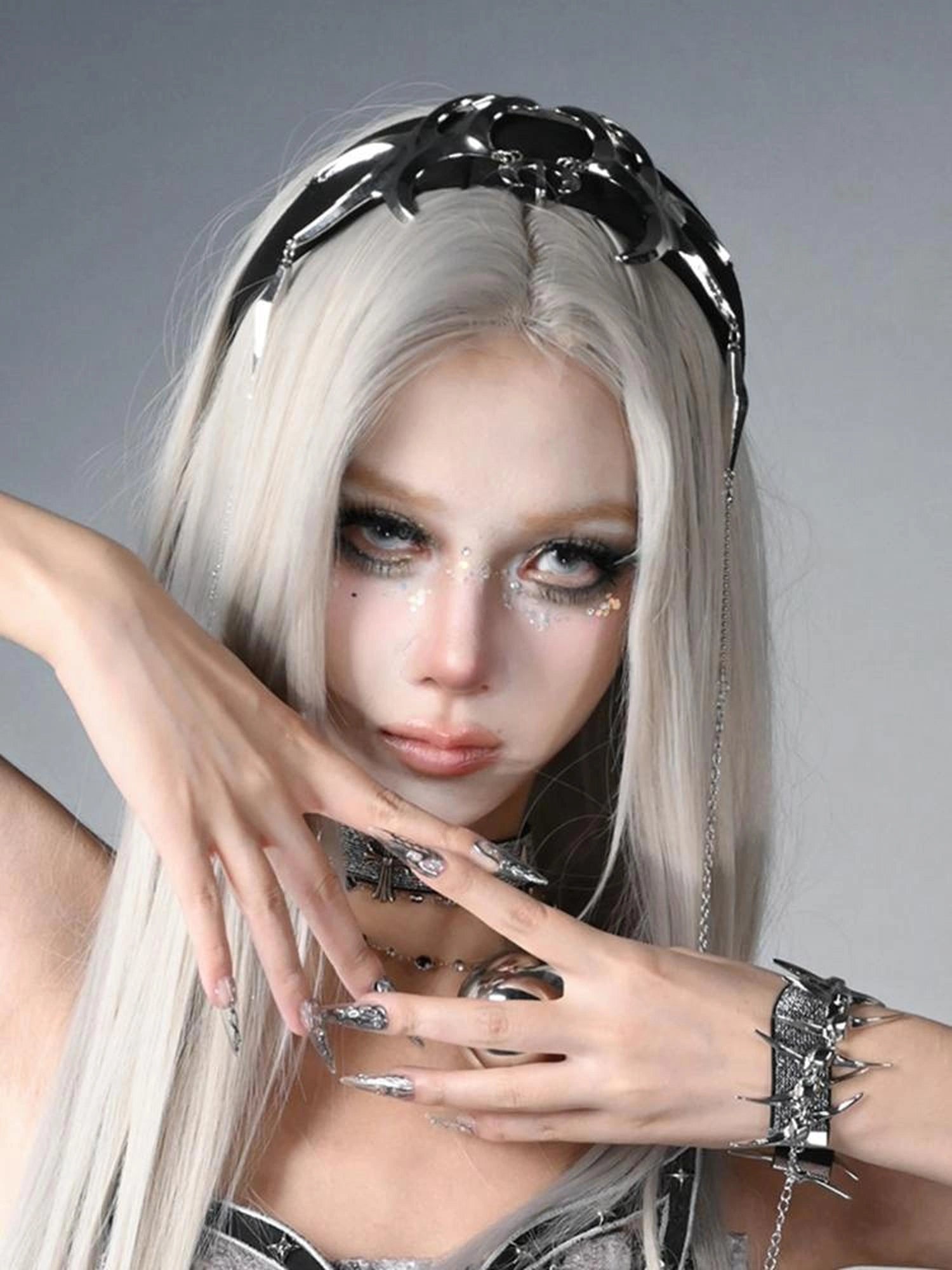 Virtual Orbit Cyberpunk Y3K Chain Headband Gothic Rock Hair Accessory