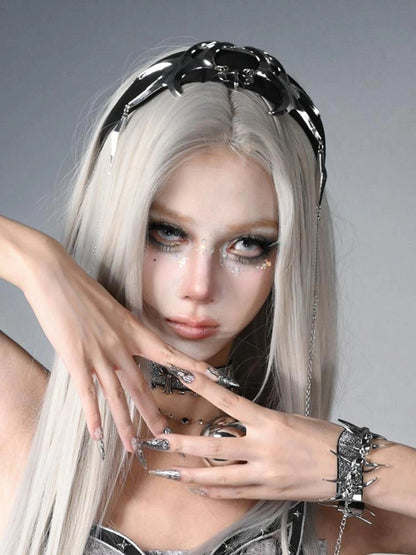 Virtual Orbit Cyberpunk Y3K Chain Headband Gothic Rock Hair Accessory