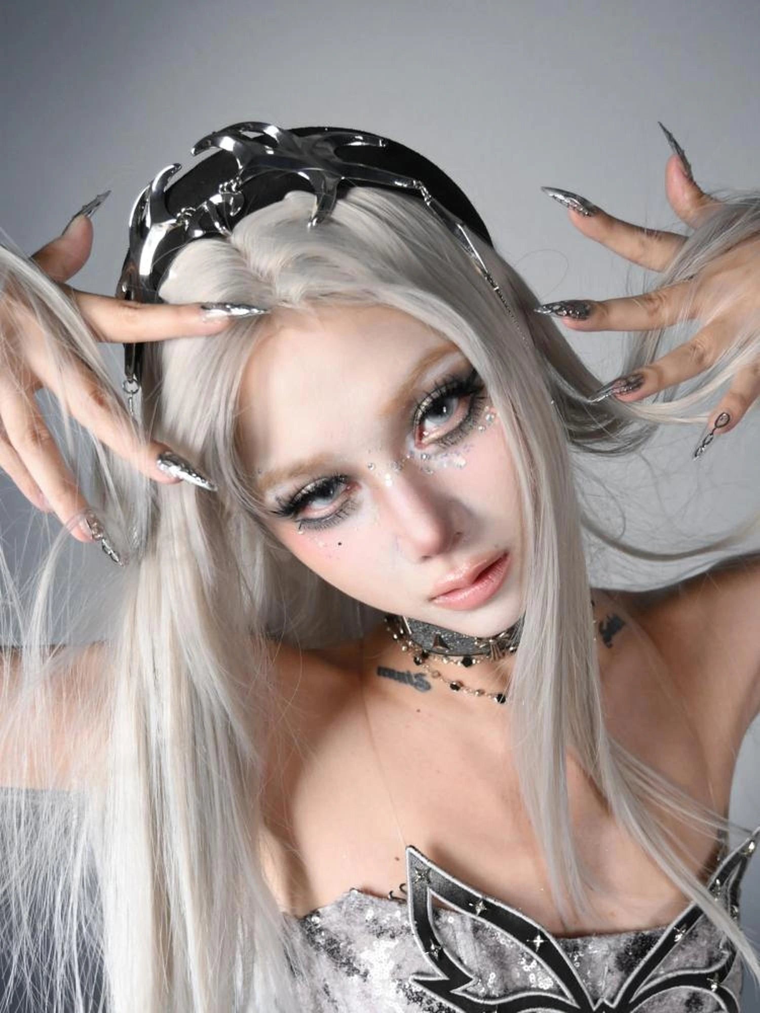 Virtual Orbit Cyberpunk Y3K Chain Headband Gothic Rock Hair Accessory