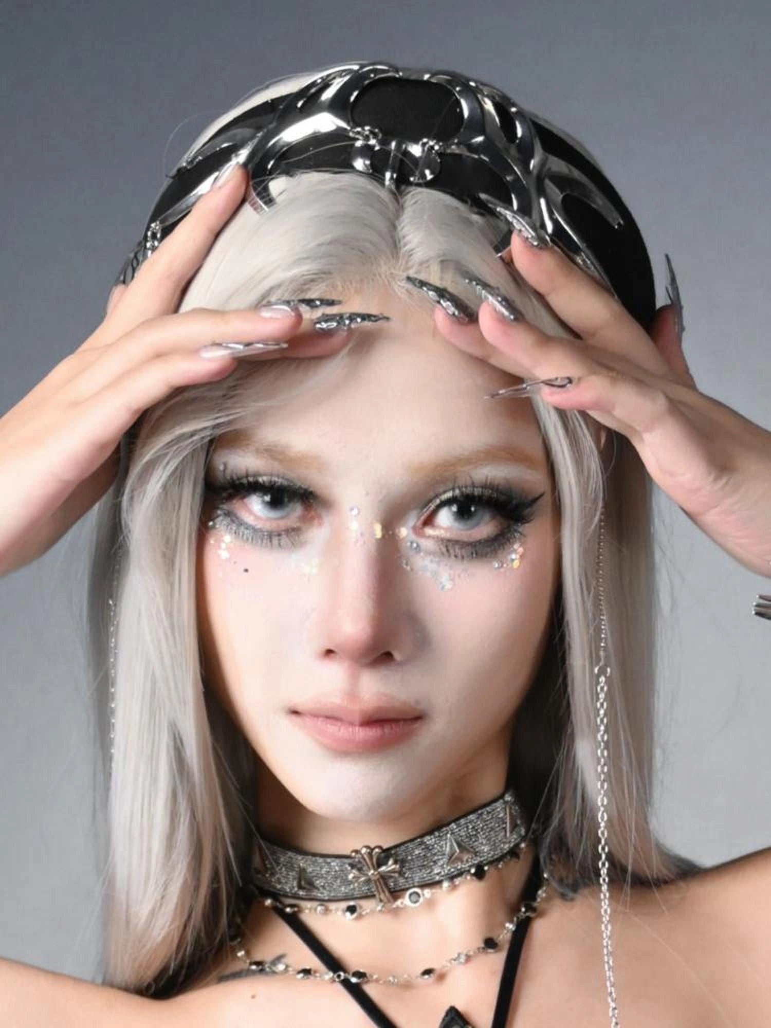 Virtual Orbit Cyberpunk Y3K Chain Headband Gothic Rock Hair Accessory