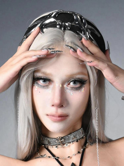 Virtual Orbit Cyberpunk Y3K Chain Headband Gothic Rock Hair Accessory