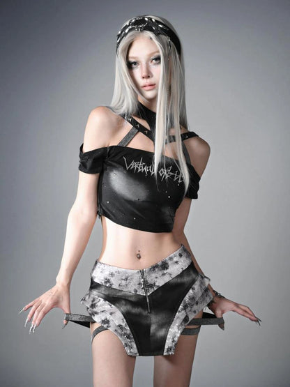 Virtual Orbit Data Ghost Y3k Cyber Punk Low Waist Sequin Skirt