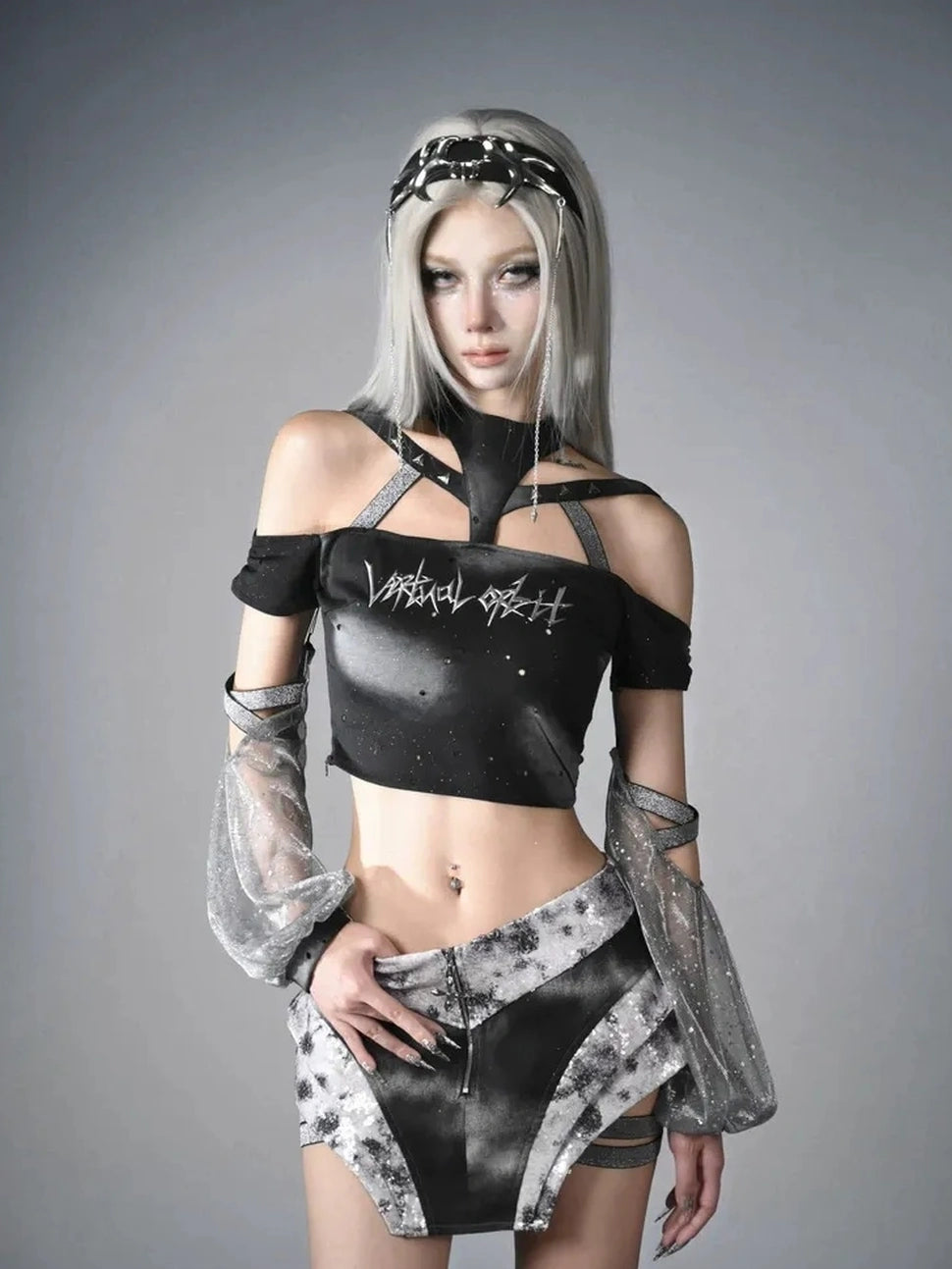 Virtual Orbit Data Ghost Y3k Cyber Punk Low Waist Sequin Skirt