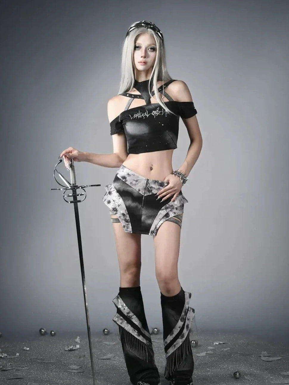 Virtual Orbit Data Ghost Y3k Cyber Punk Low Waist Sequin Skirt