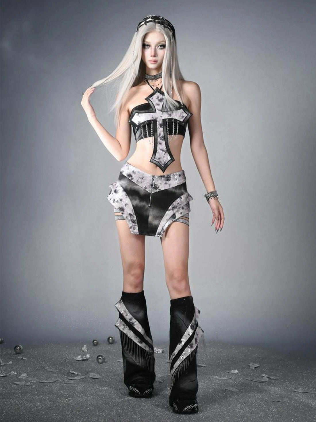 Virtual Orbit Data Ghost Y3k Cyber Punk Low Waist Sequin Skirt