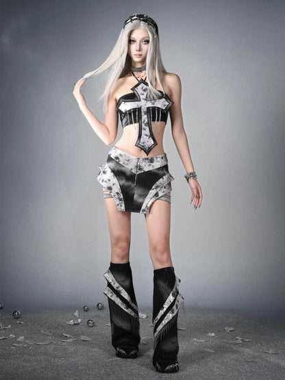 Virtual Orbit Data Ghost Y3k Cyber Punk Low Waist Sequin Skirt