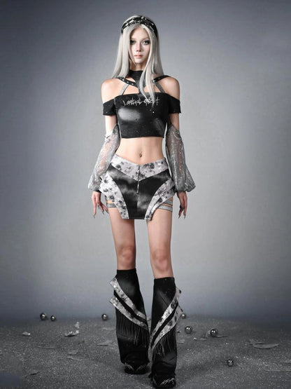 Virtual Orbit Data Ghost Y3k Two Way Sleeve Halter Top