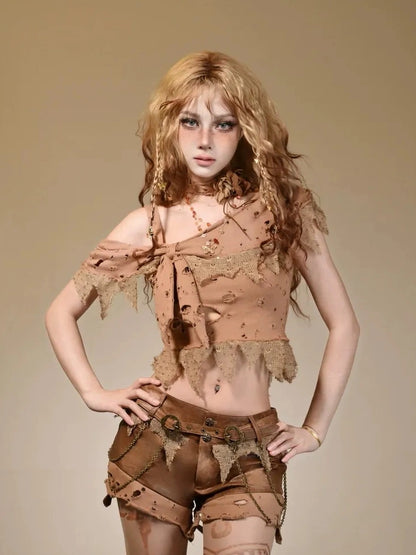 Virtual Orbit Deconstructed Romance Asymmetrical Bow Top
