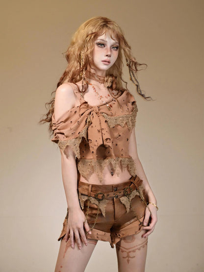 Virtual Orbit Deconstructed Romance Asymmetrical Bow Top