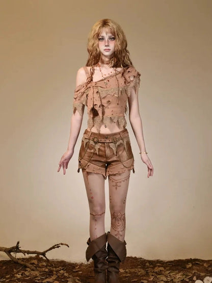 Virtual Orbit Deconstructed Romance Asymmetrical Bow Top