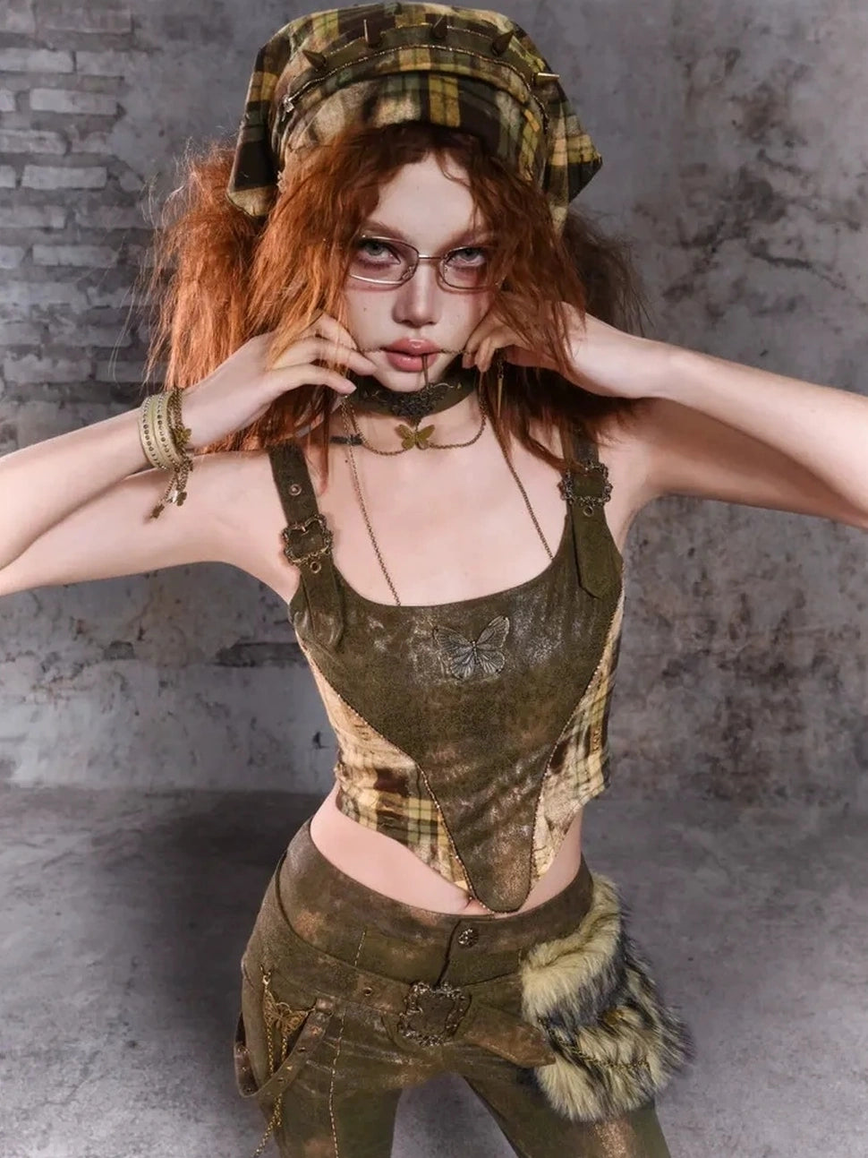 Virtual Orbit Disarray Boundary Y2 K Grid Corset Top