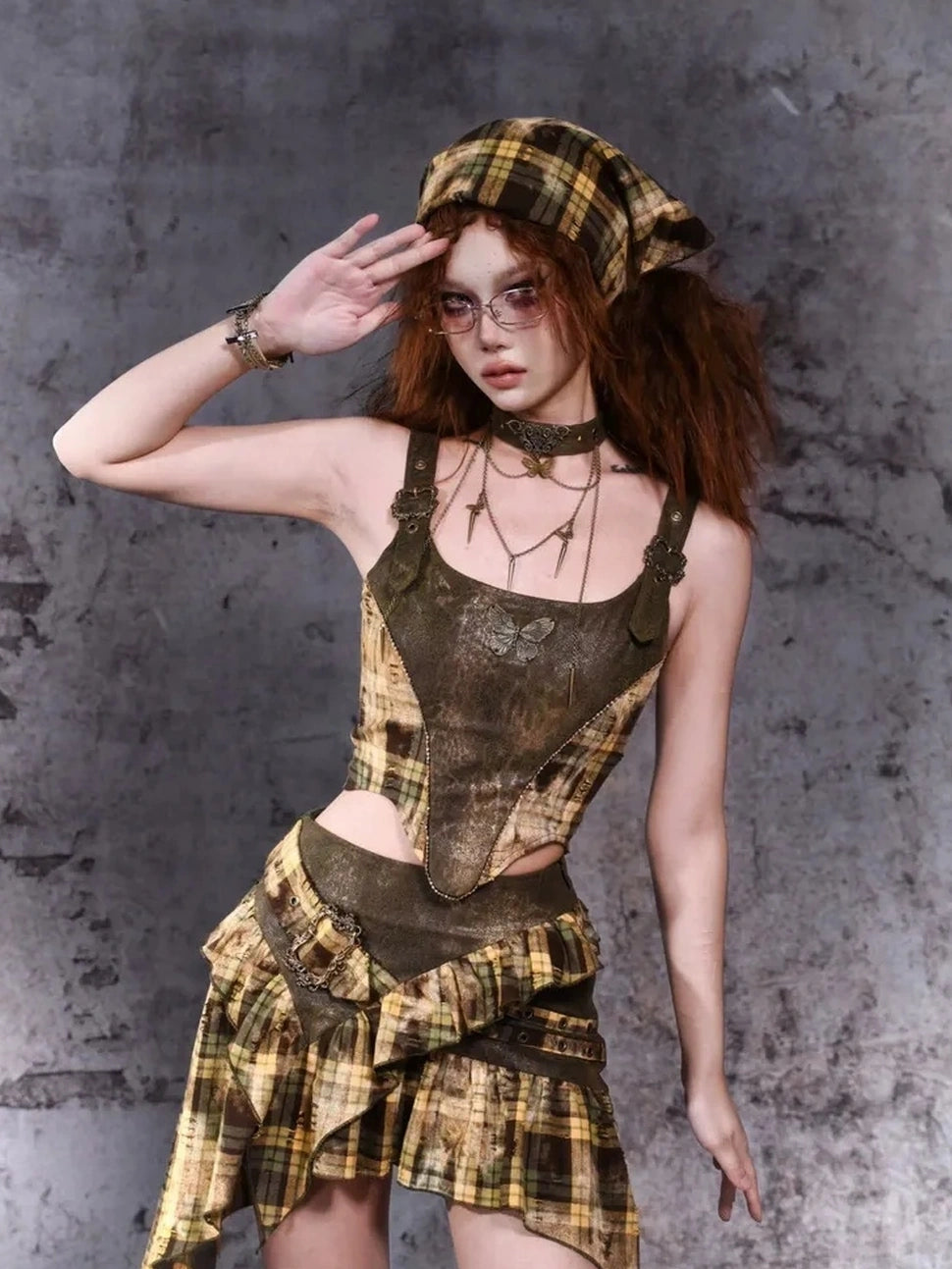 Virtual Orbit Disarray Boundary Y2 K Grid Corset Top