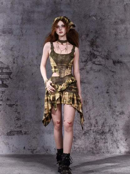 Virtual Orbit Disarray Boundary Y2 K Grid Corset Top