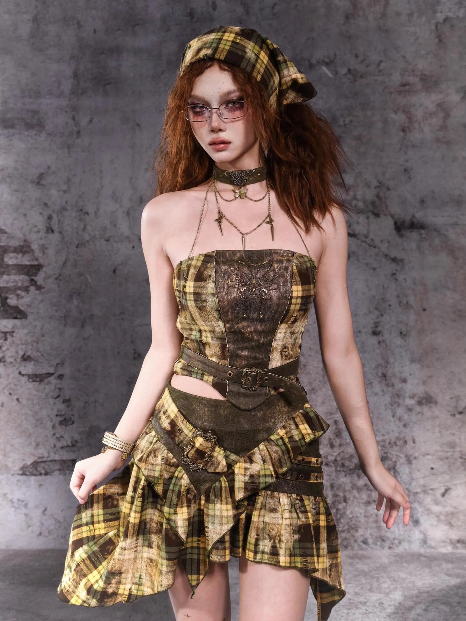 Virtual Orbit Disordered Border Y2k Plaid Mini Skirt