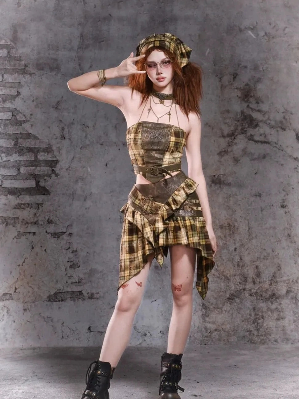 Virtual Orbit Disordered Border Y2k Plaid Mini Skirt