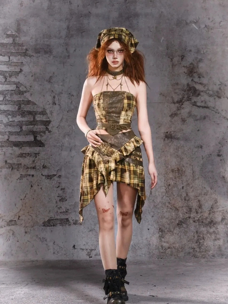 Virtual Orbit Disordered Border Y2k Plaid Mini Skirt