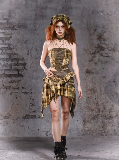 Virtual Orbit Disordered Border Y2k Plaid Mini Skirt