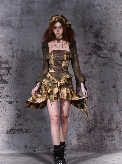 Virtual Orbit Disordered Border Y2k Plaid Mini Skirt