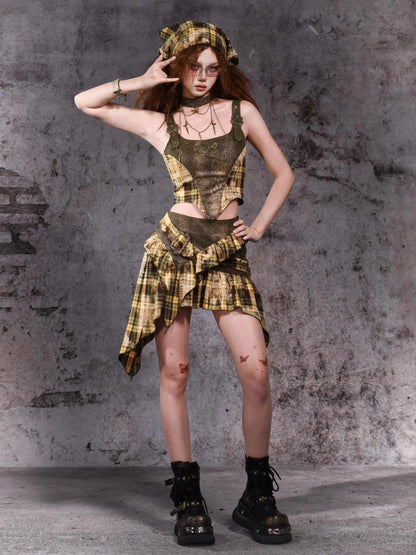 Virtual Orbit Disordered Border Y2k Plaid Mini Skirt