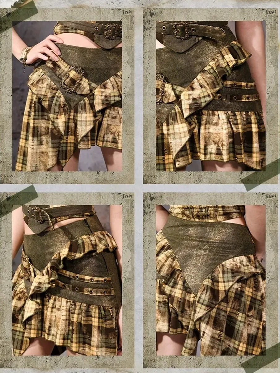 Virtual Orbit Disordered Border Y2k Plaid Mini Skirt