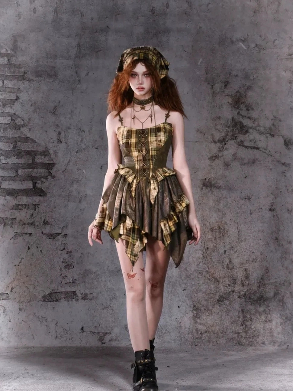 Virtual Orbit Disordered Boundary Asymmetric Plaid Mini Dress