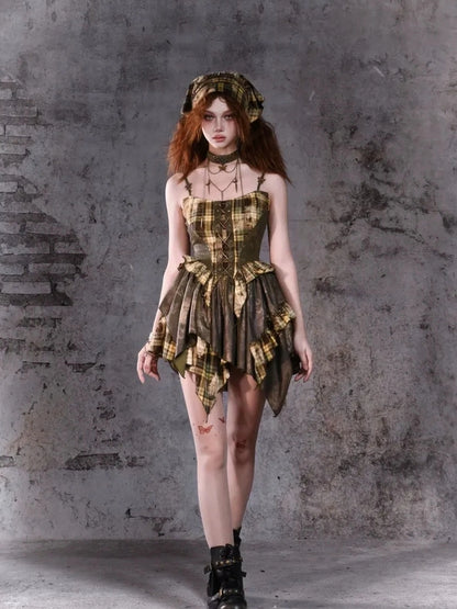 Virtual Orbit Disordered Boundary Asymmetric Plaid Mini Dress