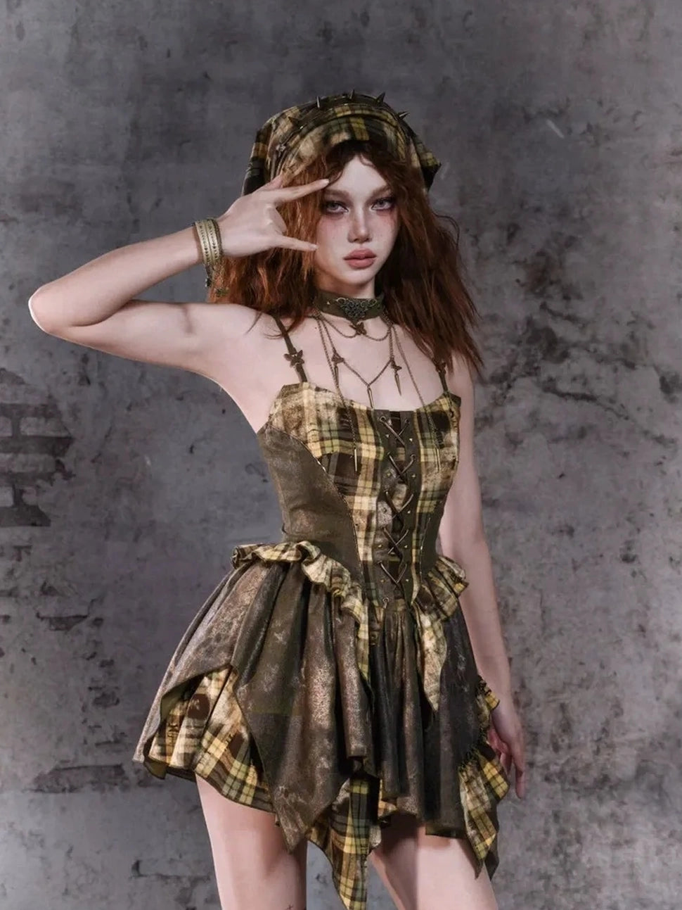 Virtual Orbit Disordered Boundary Asymmetric Plaid Mini Dress