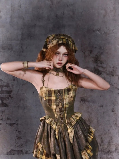 Virtual Orbit Disordered Boundary Asymmetric Plaid Mini Dress