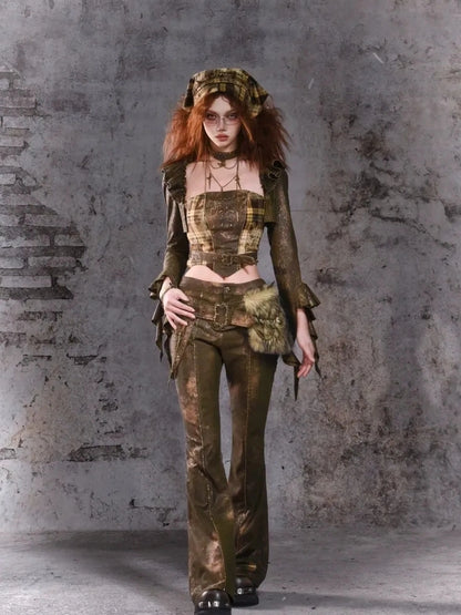 Virtual Orbit Disordered Boundary Y2K Floral Punk Asymmetrical Vest