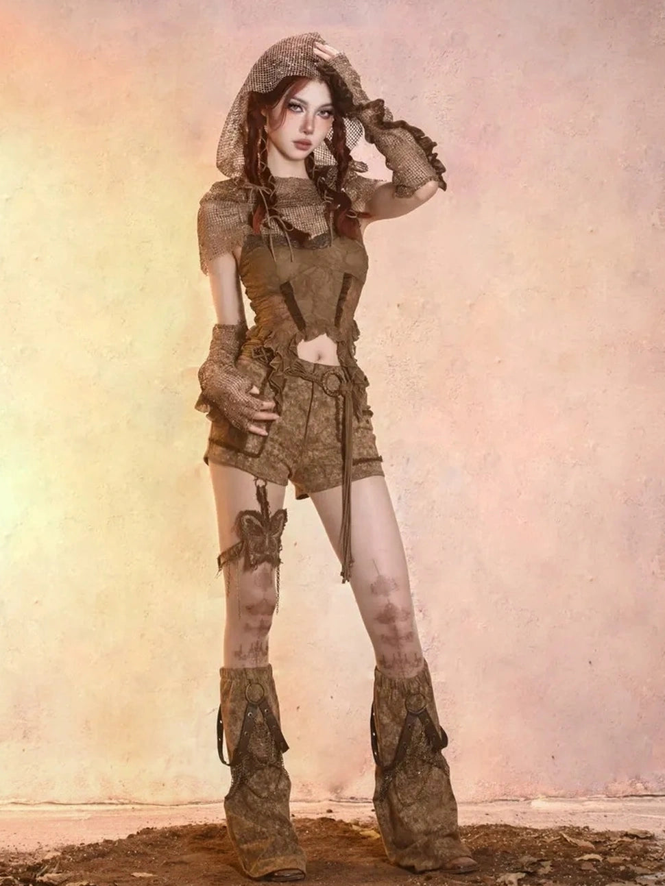 Virtual Orbit Distressed Denim Leg Warmers Y2k