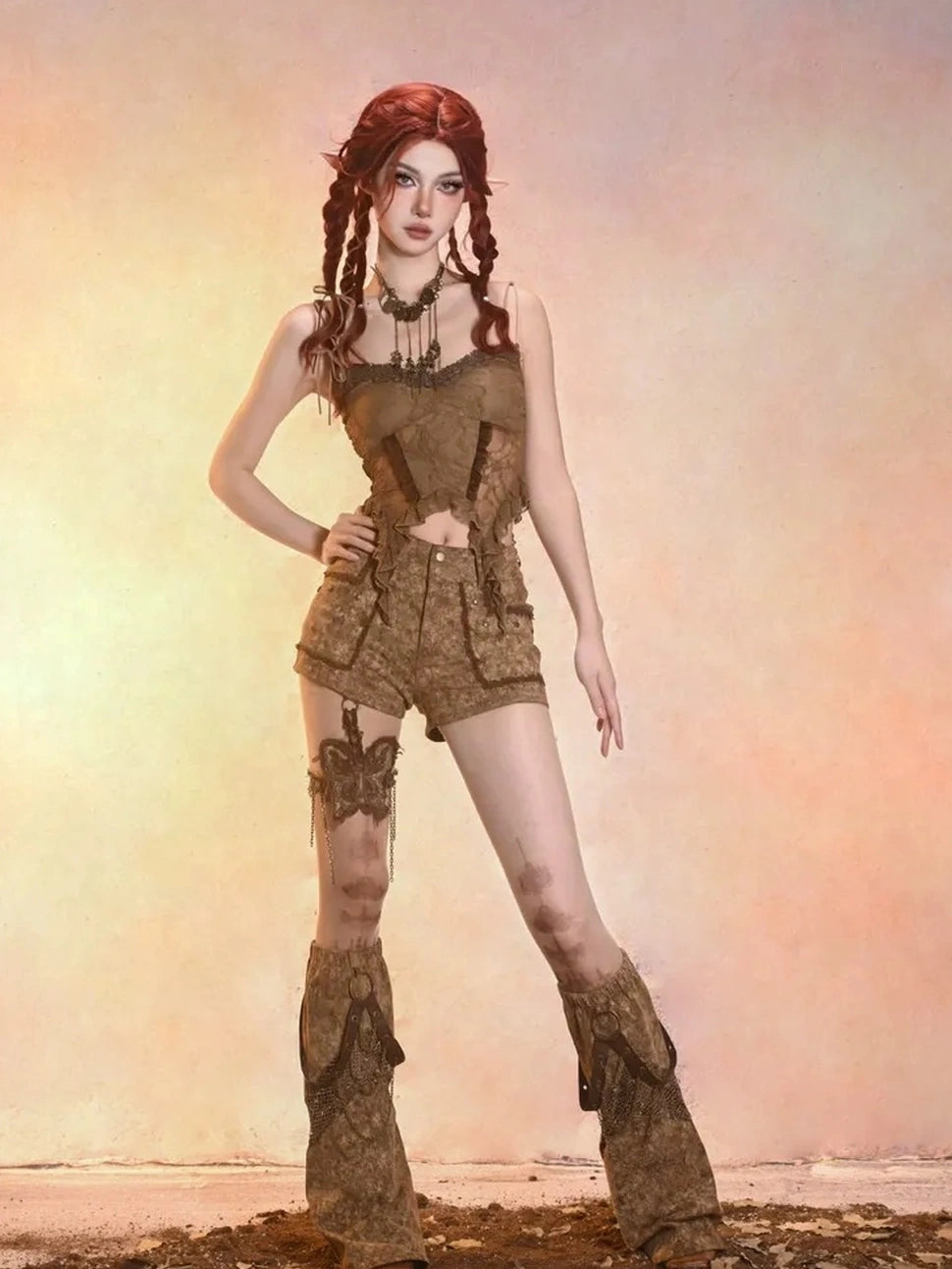 Virtual Orbit Distressed Denim Leg Warmers Y2k