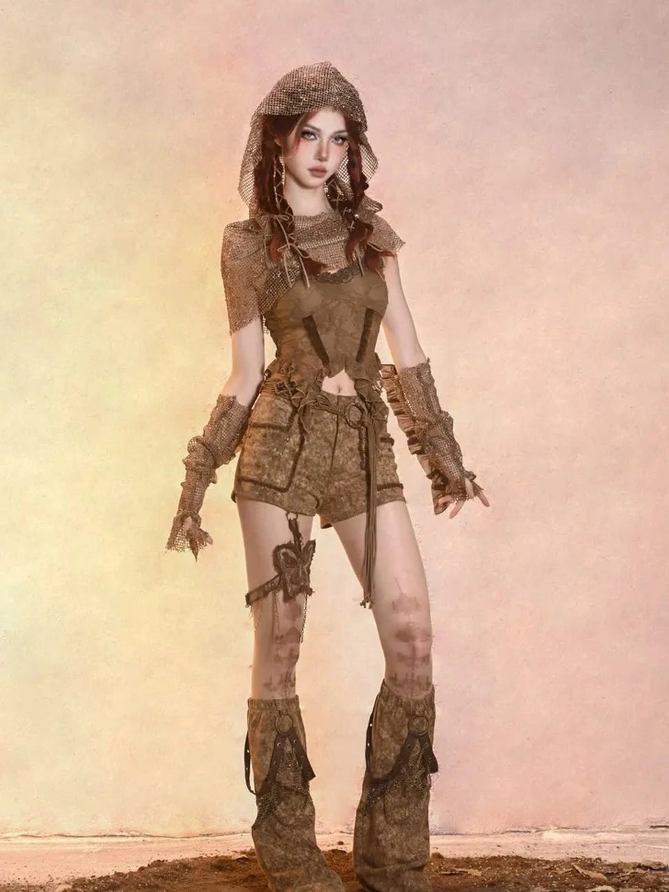 Virtual Orbit Distressed Denim Leg Warmers Y2k