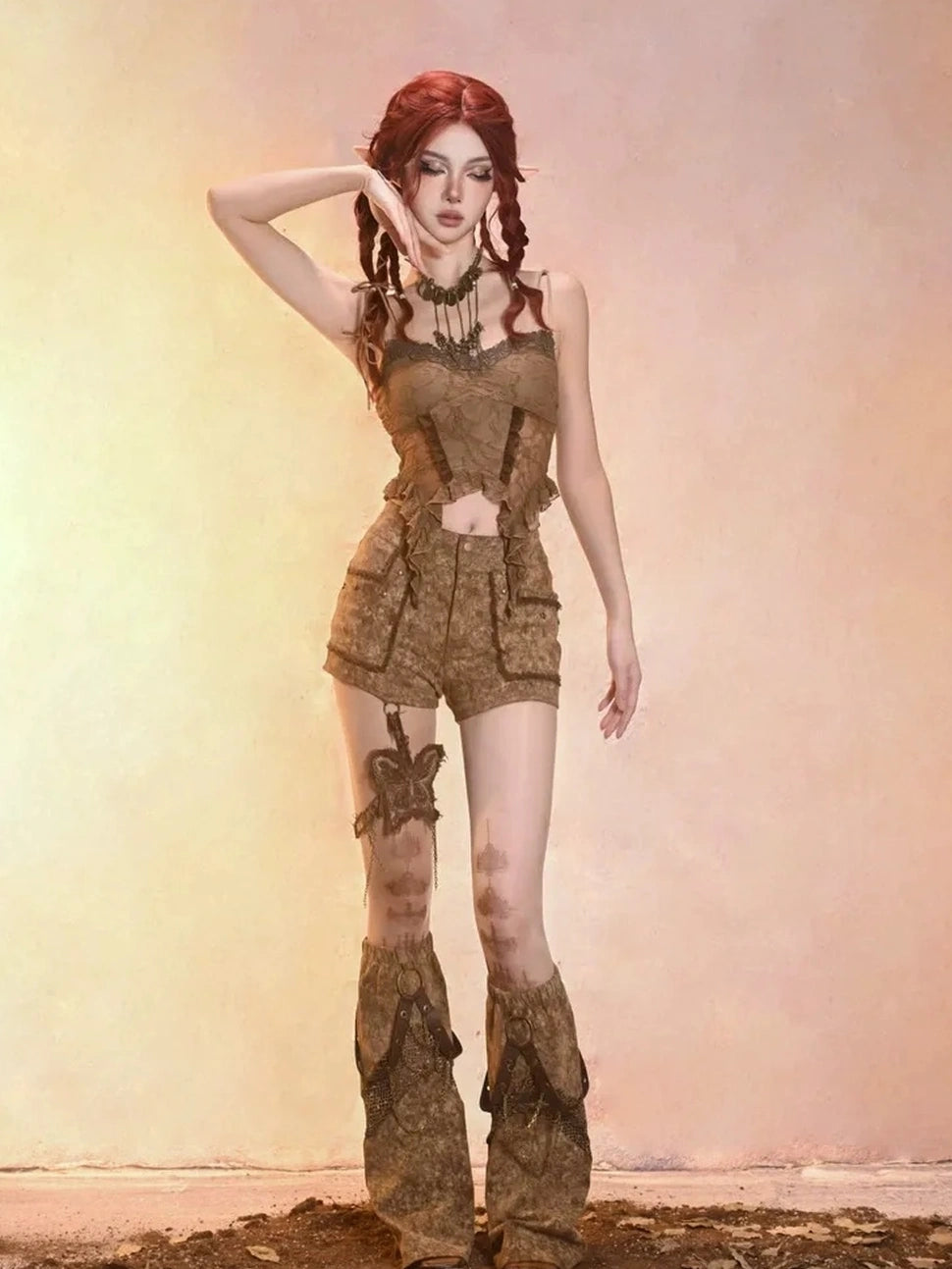 Virtual Orbit Distressed Denim Leg Warmers Y2k