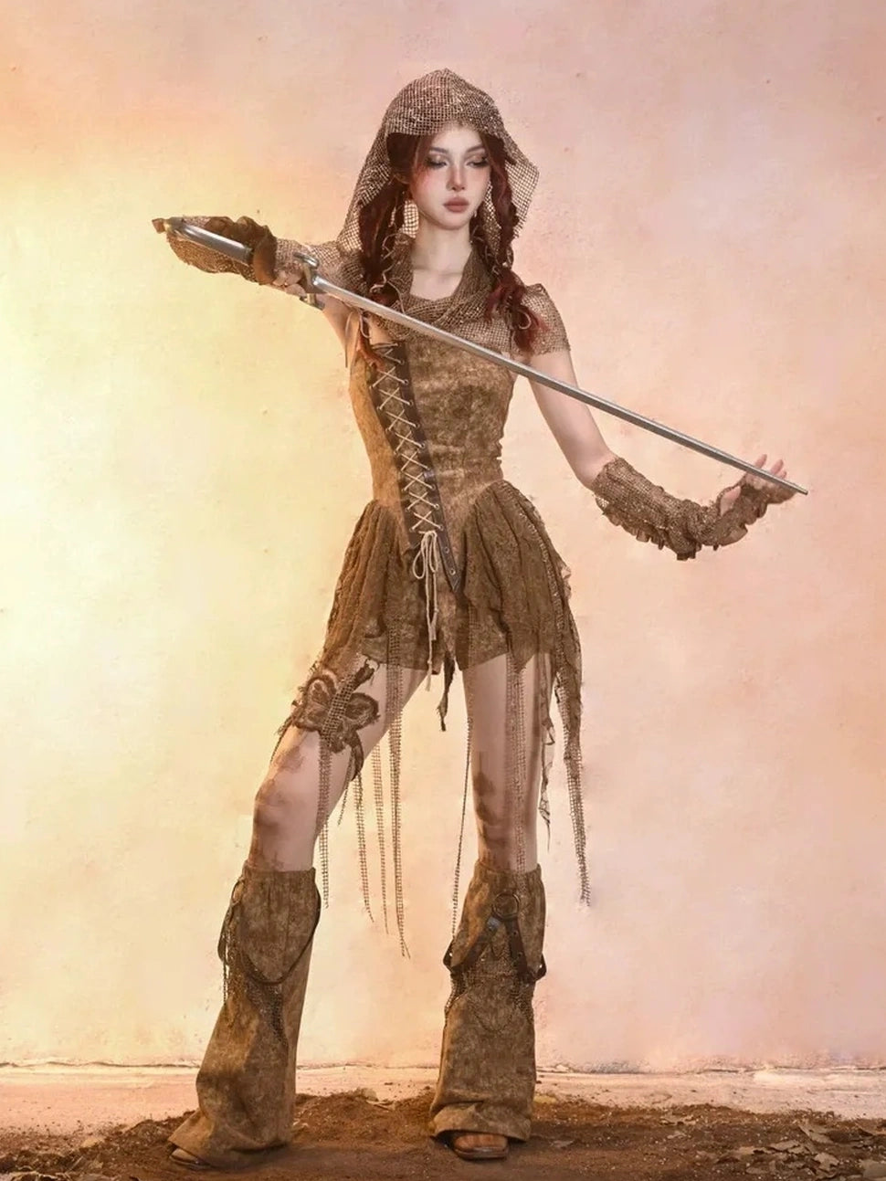 Virtual Orbit Distressed Denim Leg Warmers Y2k