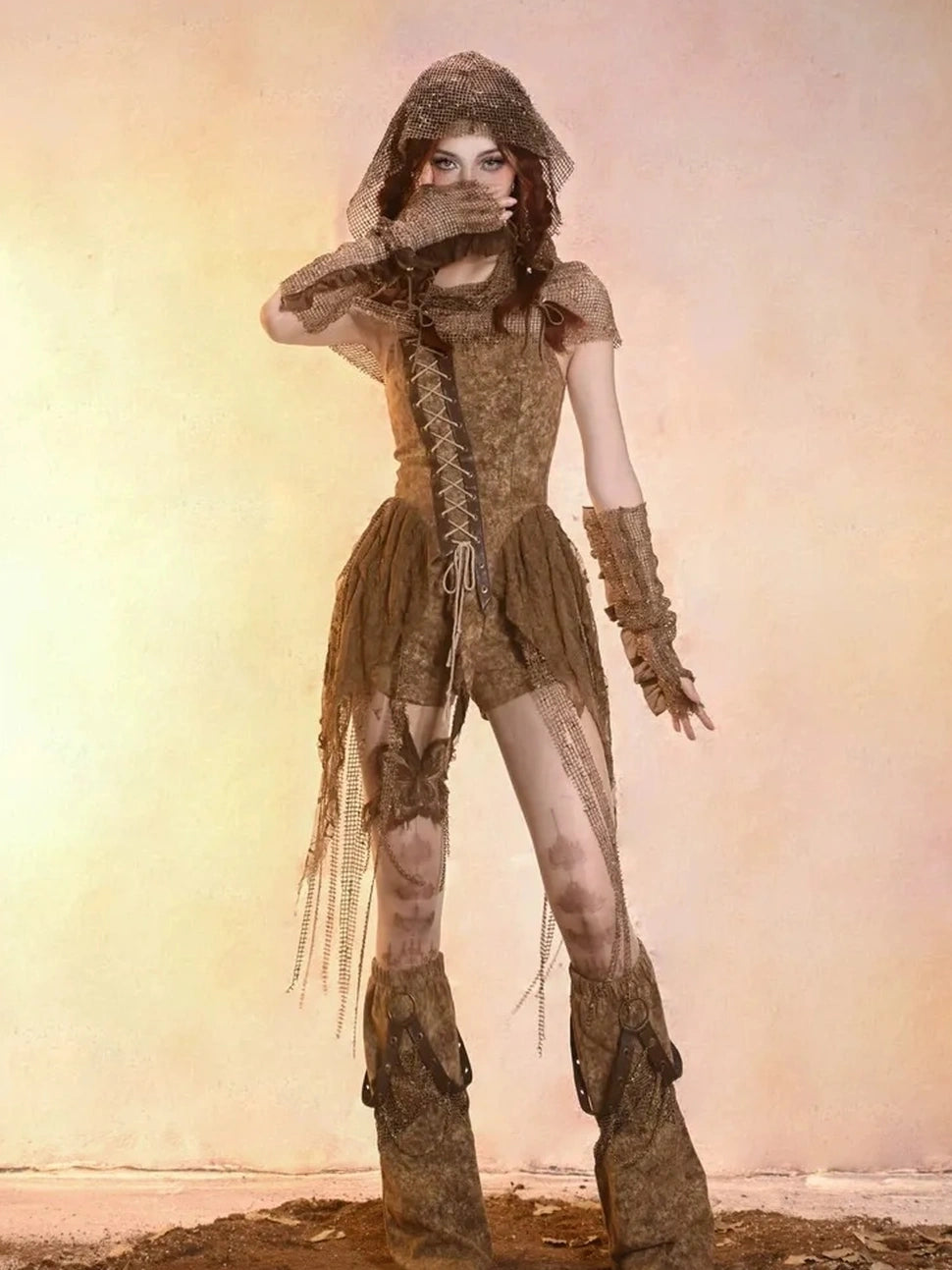 Virtual Orbit Distressed Denim Leg Warmers Y2k