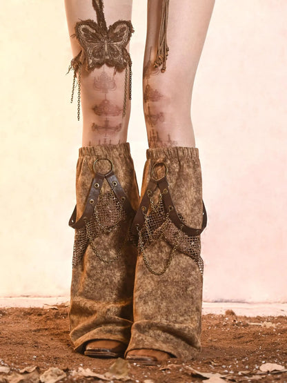 Virtual Orbit Distressed Denim Leg Warmers Y2k