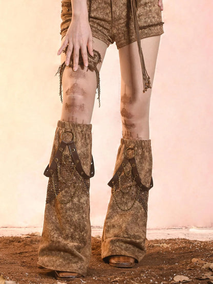 Virtual Orbit Distressed Denim Leg Warmers Y2k