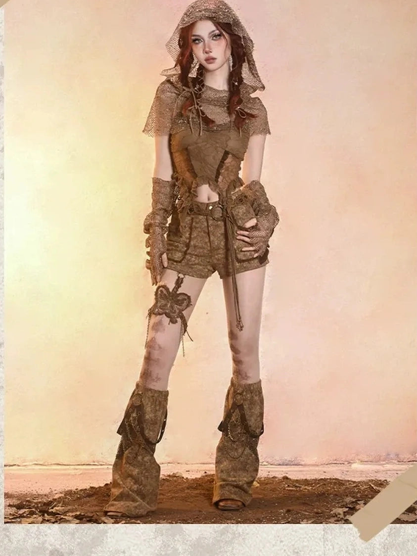 Virtual Orbit Distressed Denim Leg Warmers Y2k