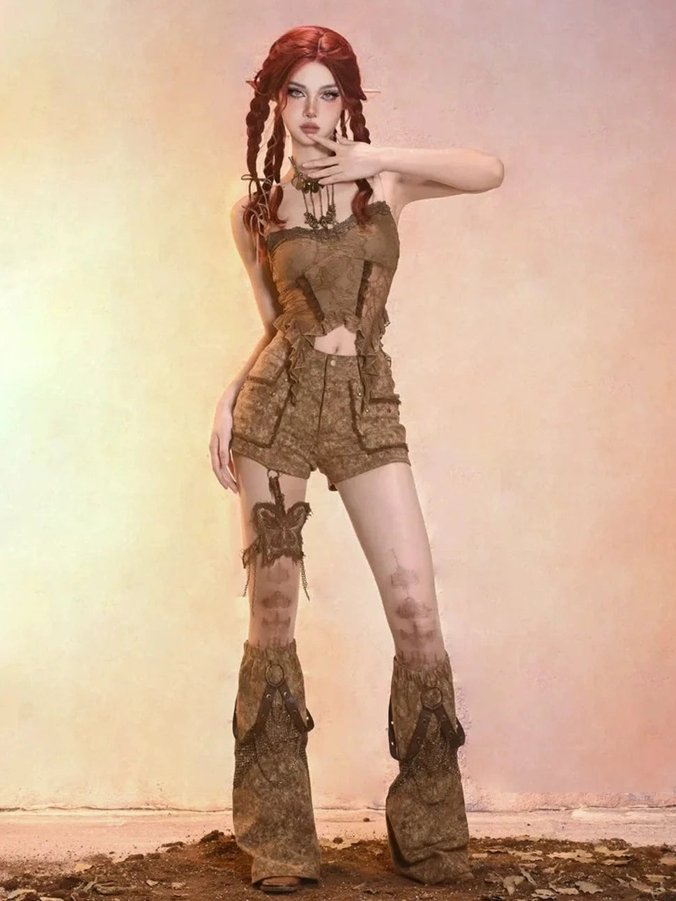 Virtual Orbit Distressed Denim Leg Warmers Y2k