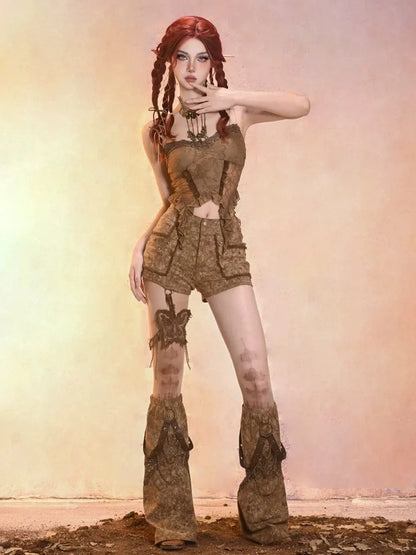 Virtual Orbit Distressed Denim Leg Warmers Y2k