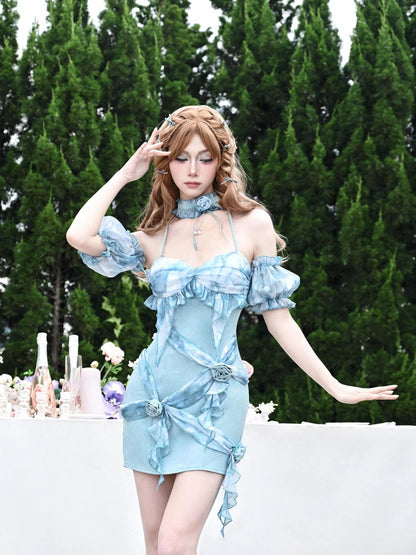 Virtual Orbit Dreamy Rose Dye Chiffon Slip V-neck Dress