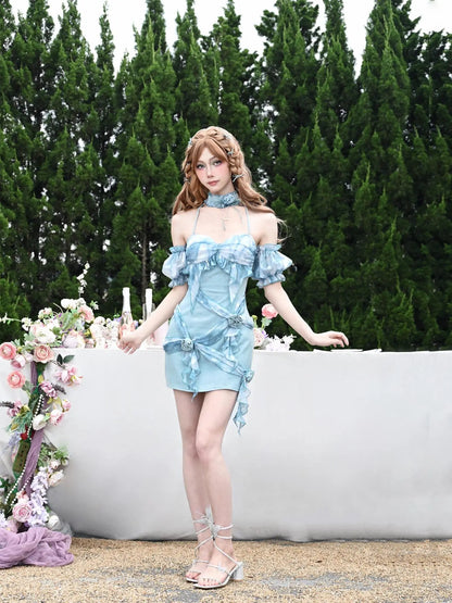 Virtual Orbit Dreamy Rose Dye Chiffon Slip V-neck Dress