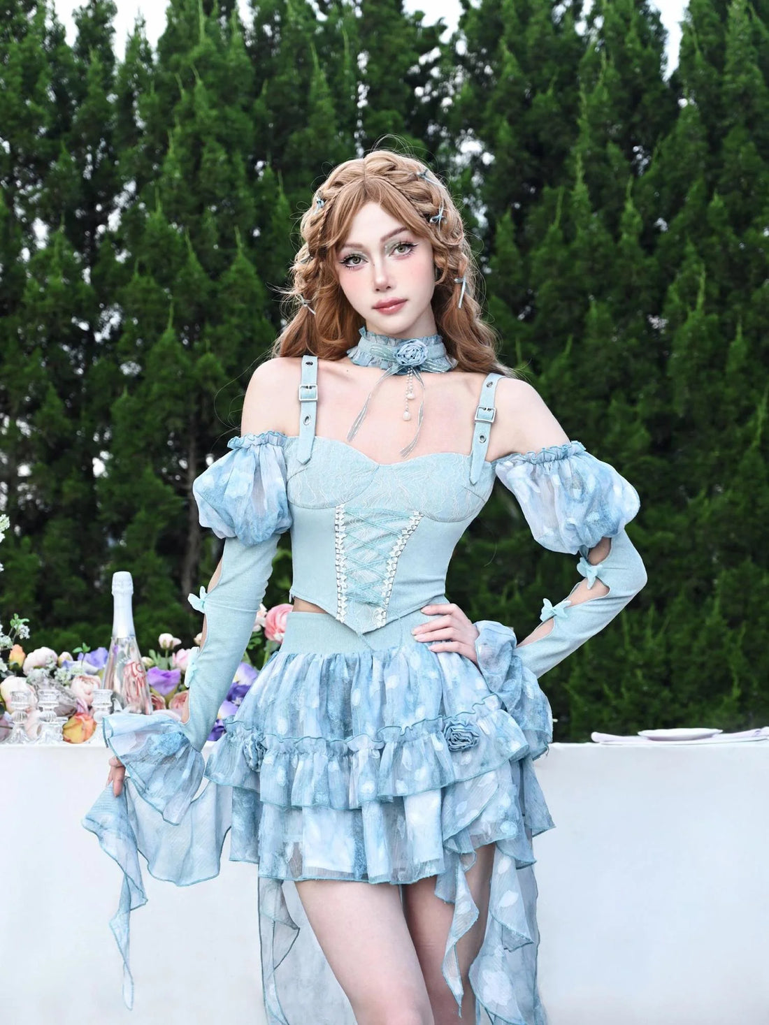 Virtual Orbit Dreamy Tie Dye Bubble Sleeve Crop Top