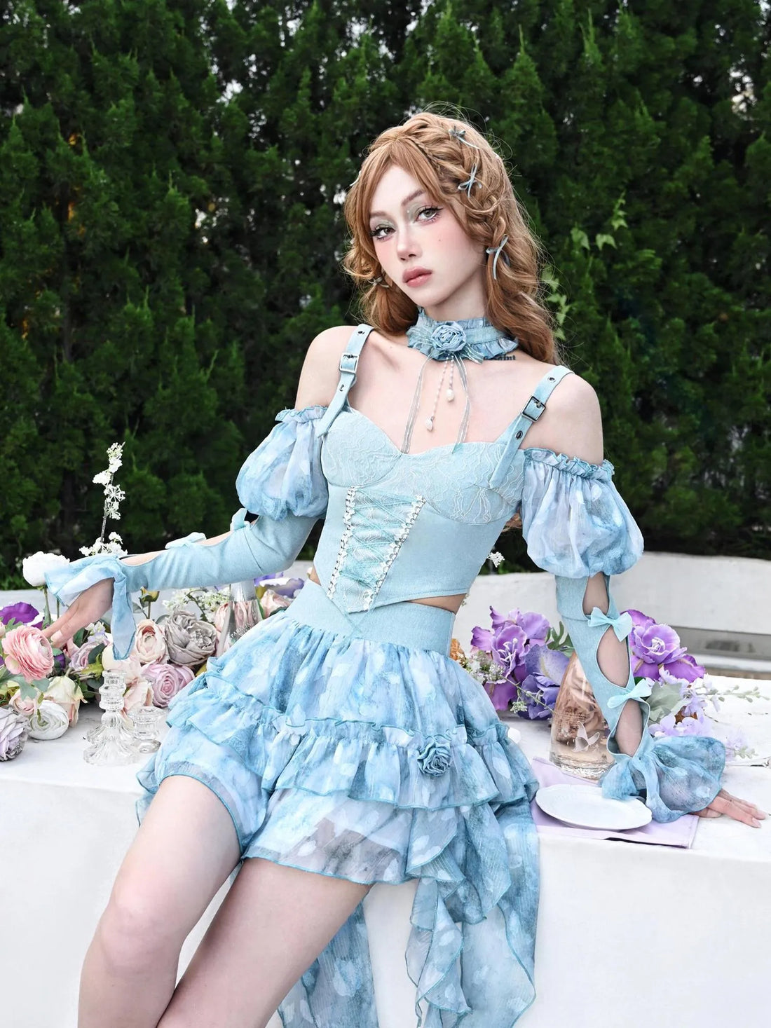 Virtual Orbit Dreamy Tie Dye Bubble Sleeve Crop Top