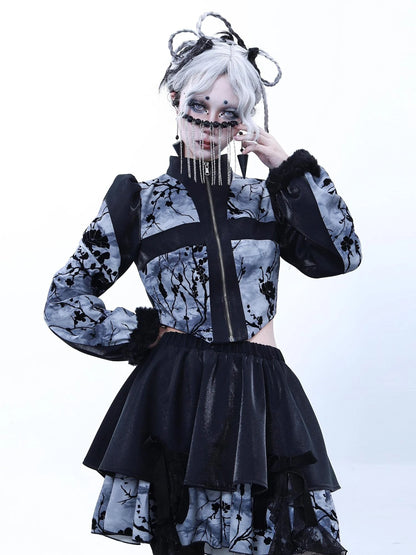 Virtual Orbit Embroidered Plum Blossom Tie Dye Lace Layered Mini Skirt